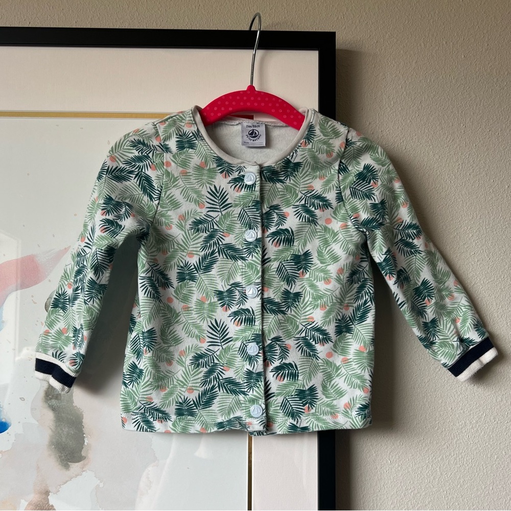 Petit Bateau tropical palms cardigan size 24 months